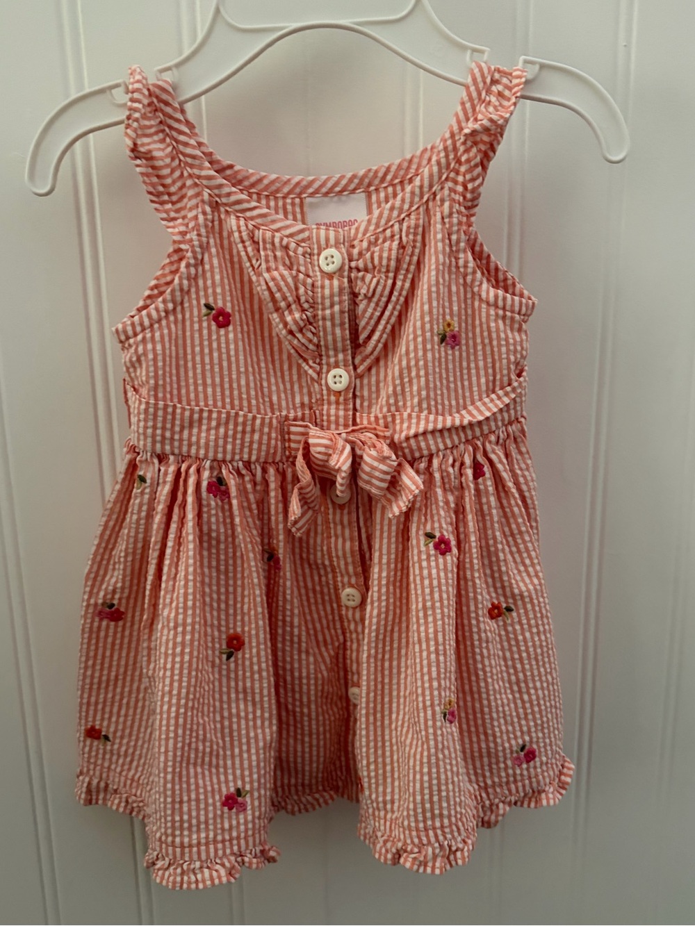 Peach Striped Floral Embroidered Dress